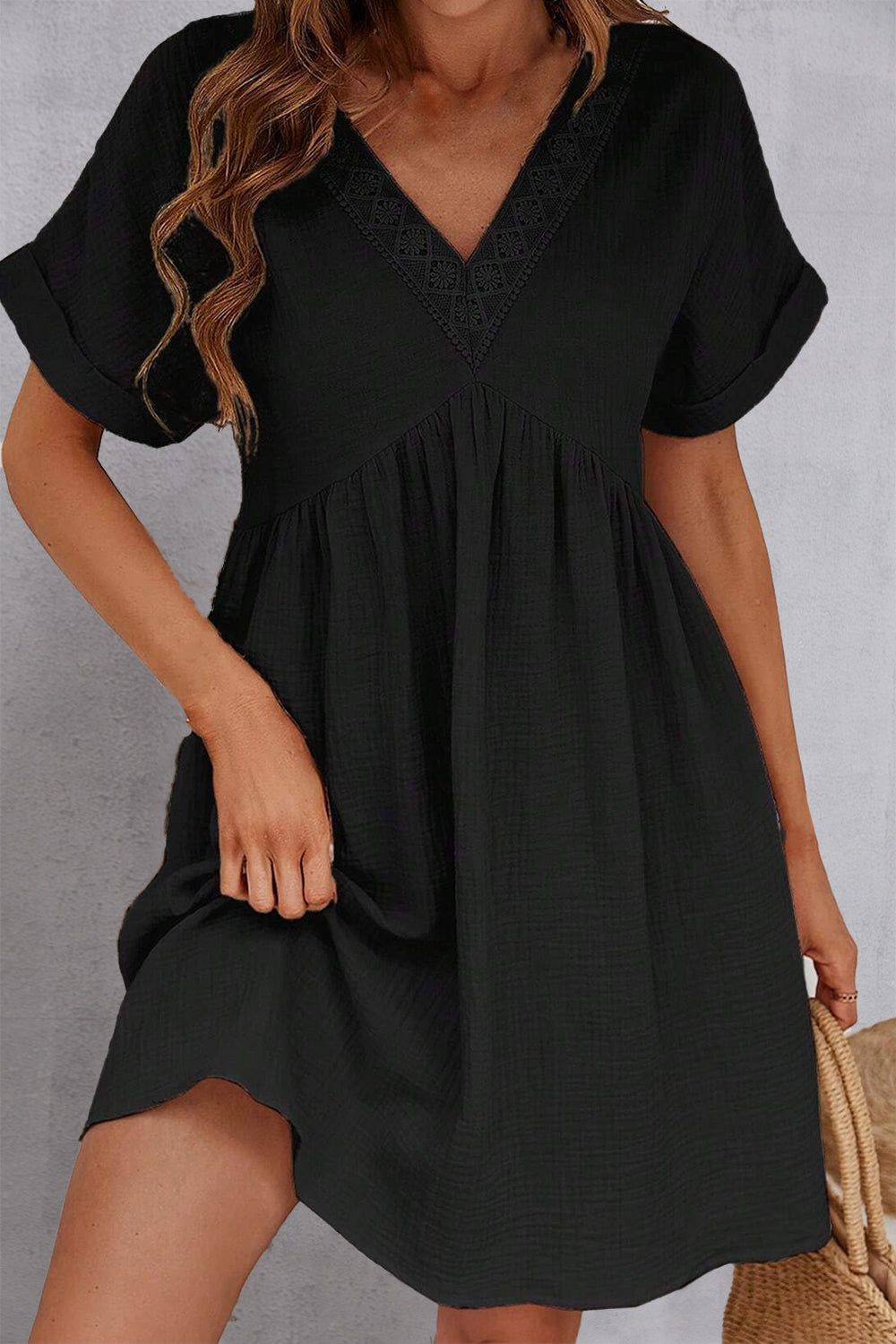 V-Neck Short Sleeve Cotton Dress