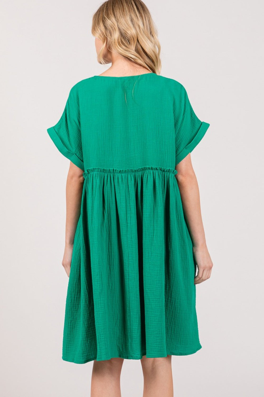 Button Up Short Sleeve Cotton Dress