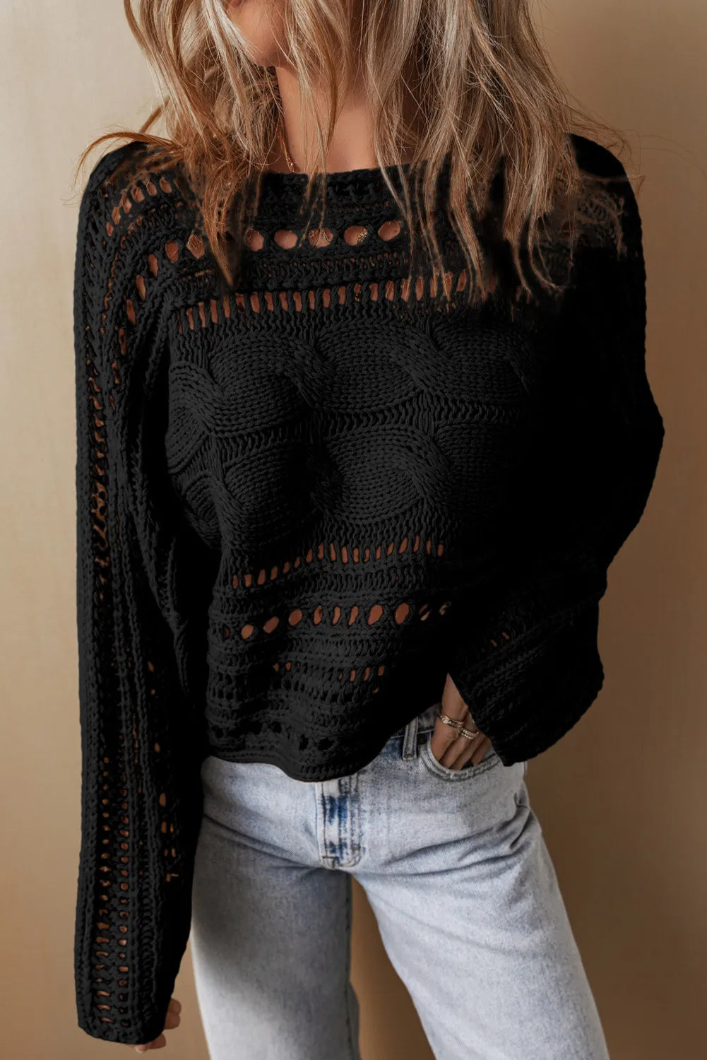 Cable-Knit Cotton Long Sleeve Sweater