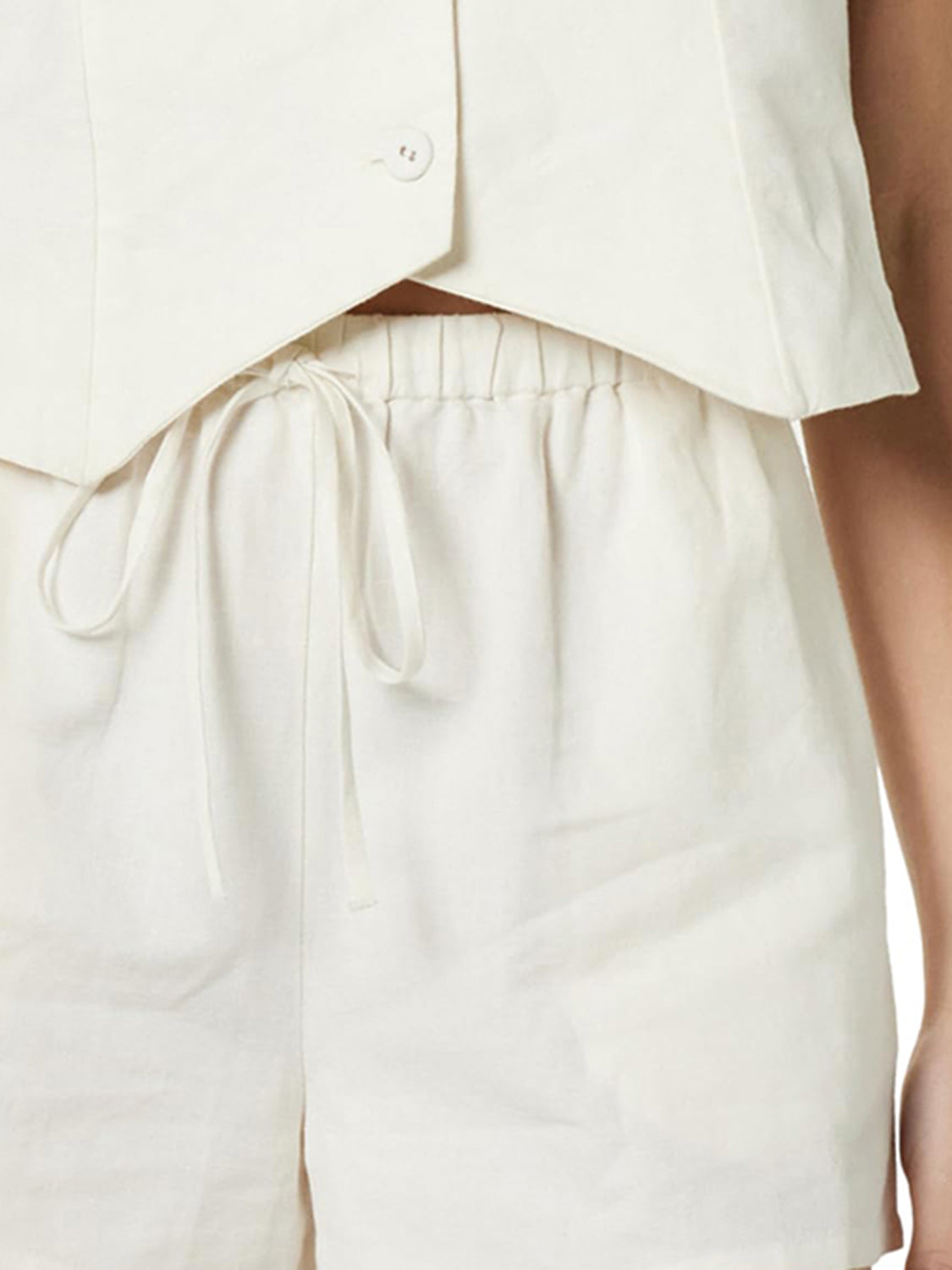 Button Up Cotton Top and Pocketed Shorts Set