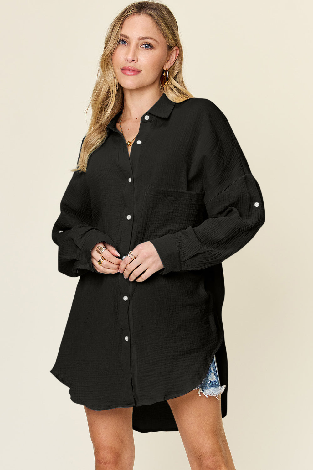 Cotton  Pocketed Texture Button Up Shirt