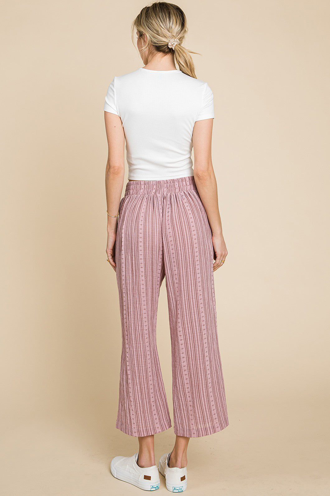 Cotton Striped Elastic Waist Wide Leg Pants
