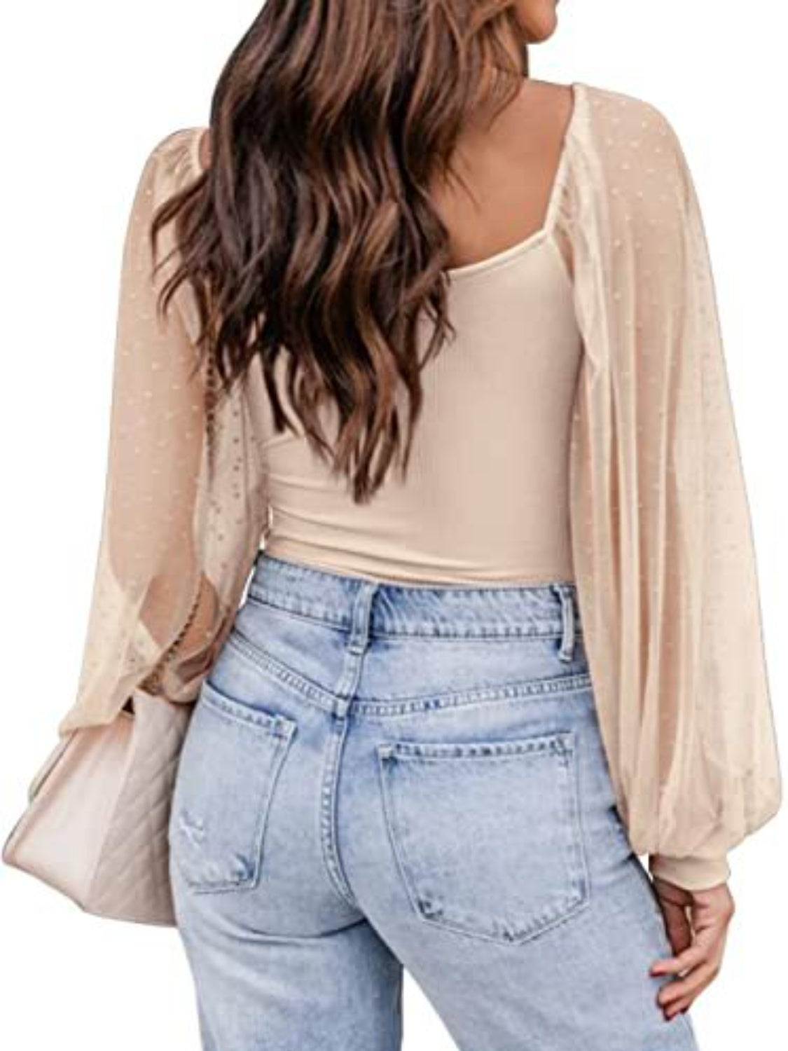 Cotton Square Neck Lantern Sleeve Blouse