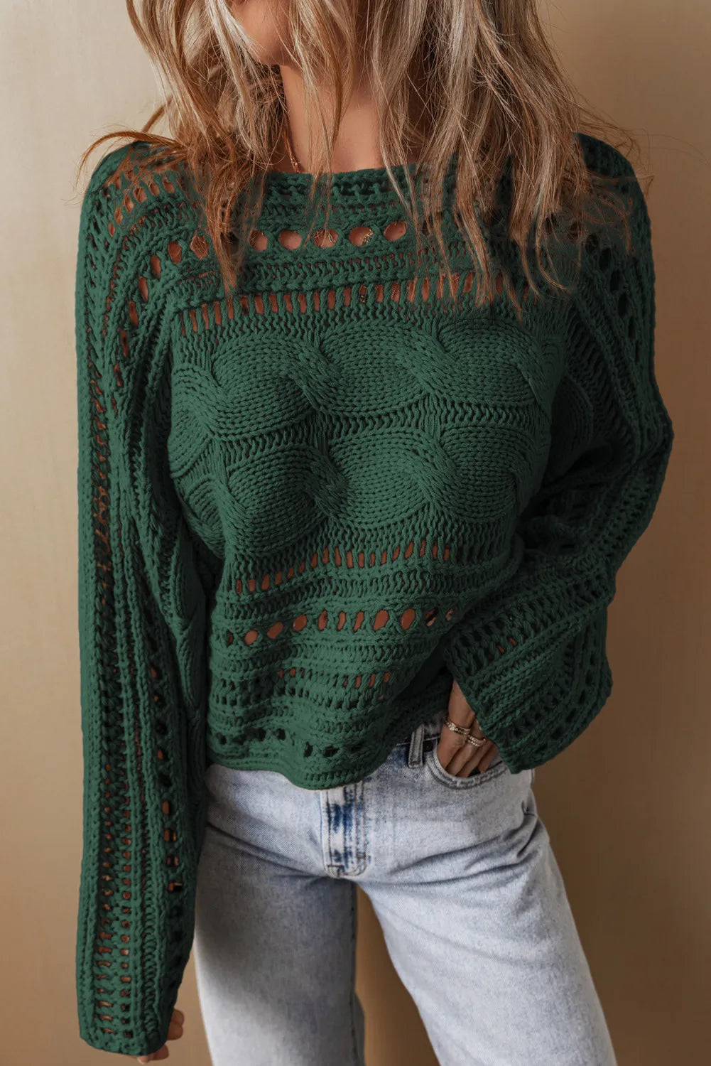 Cable-Knit Cotton Long Sleeve Sweater