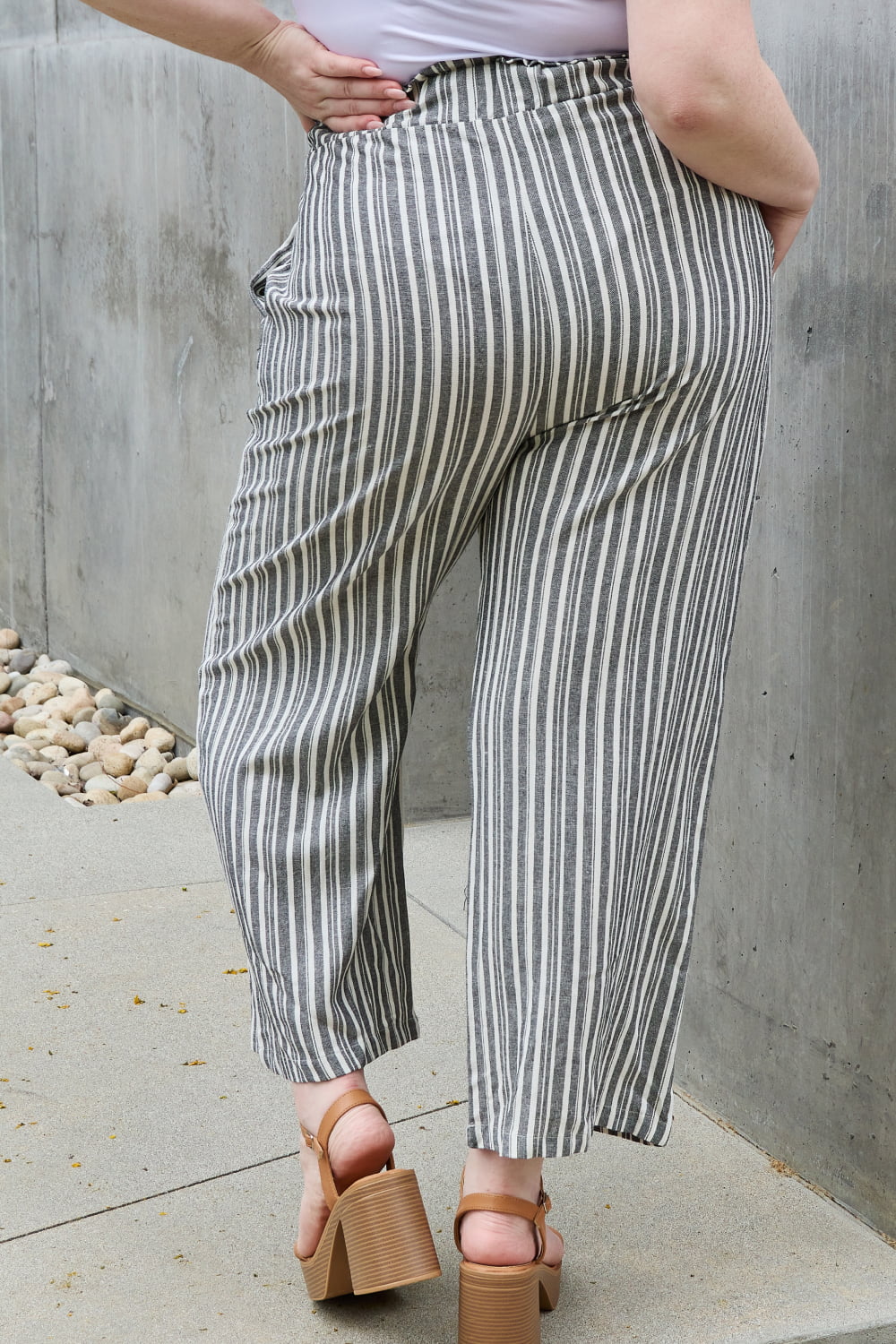 Linen Full Size Waist Striped Culotte Pants