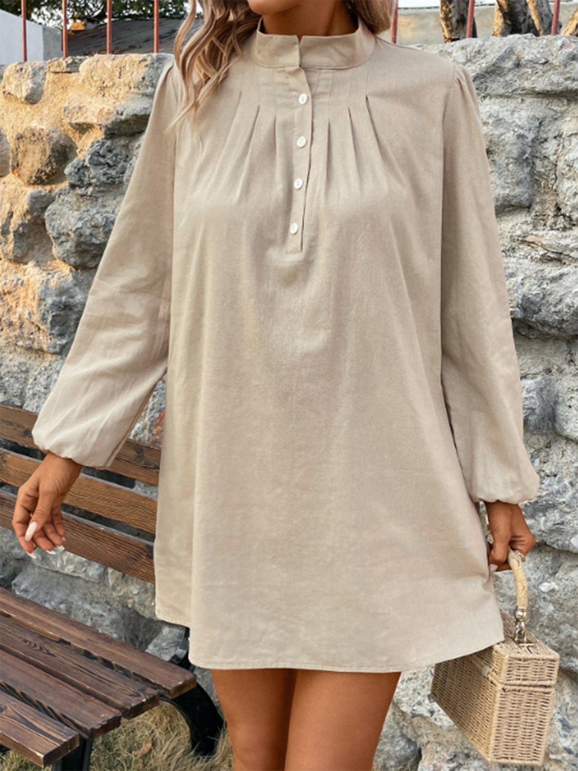 Cotton Long Sleeve Mini Shirt Dress
