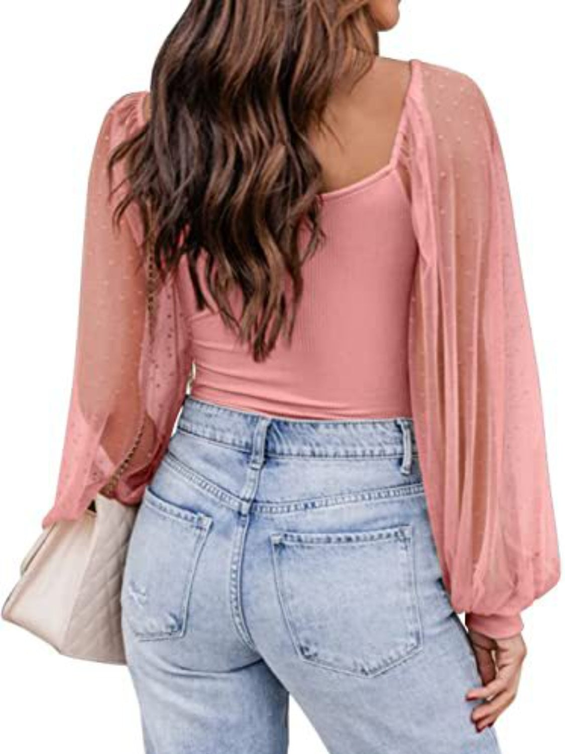 Cotton Square Neck Lantern Sleeve Blouse