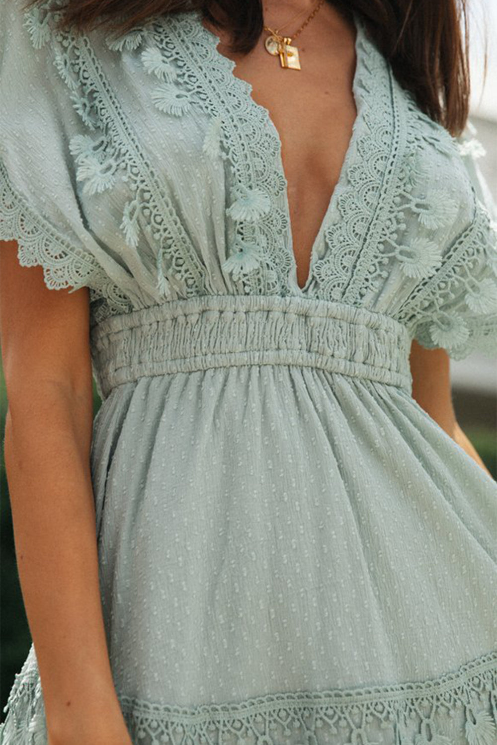 Cotton Plunge Short Sleeve Mini Dress