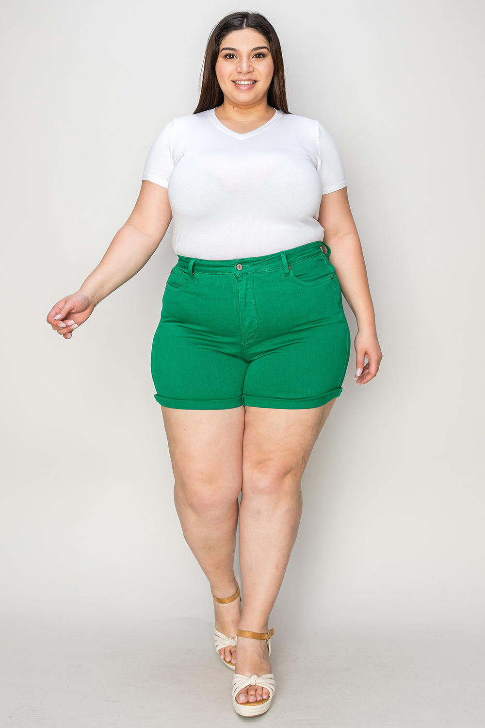Tummy Control Garment Dyed Denim Shorts