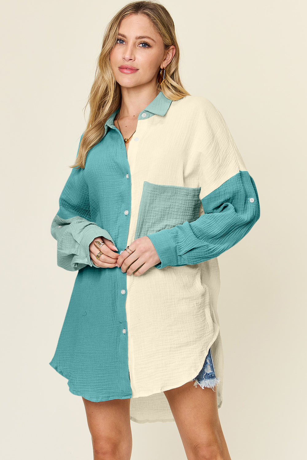 Cotton  Pocketed Texture Button Up Shirt