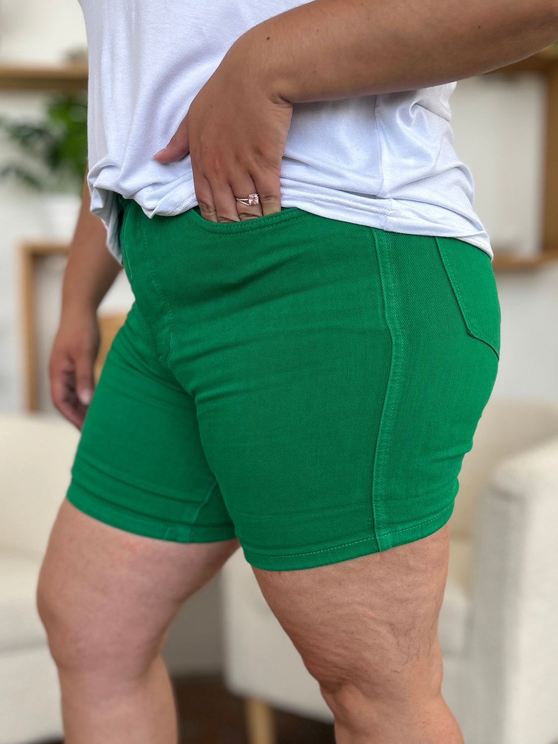 Tummy Control Garment Dyed Denim Shorts
