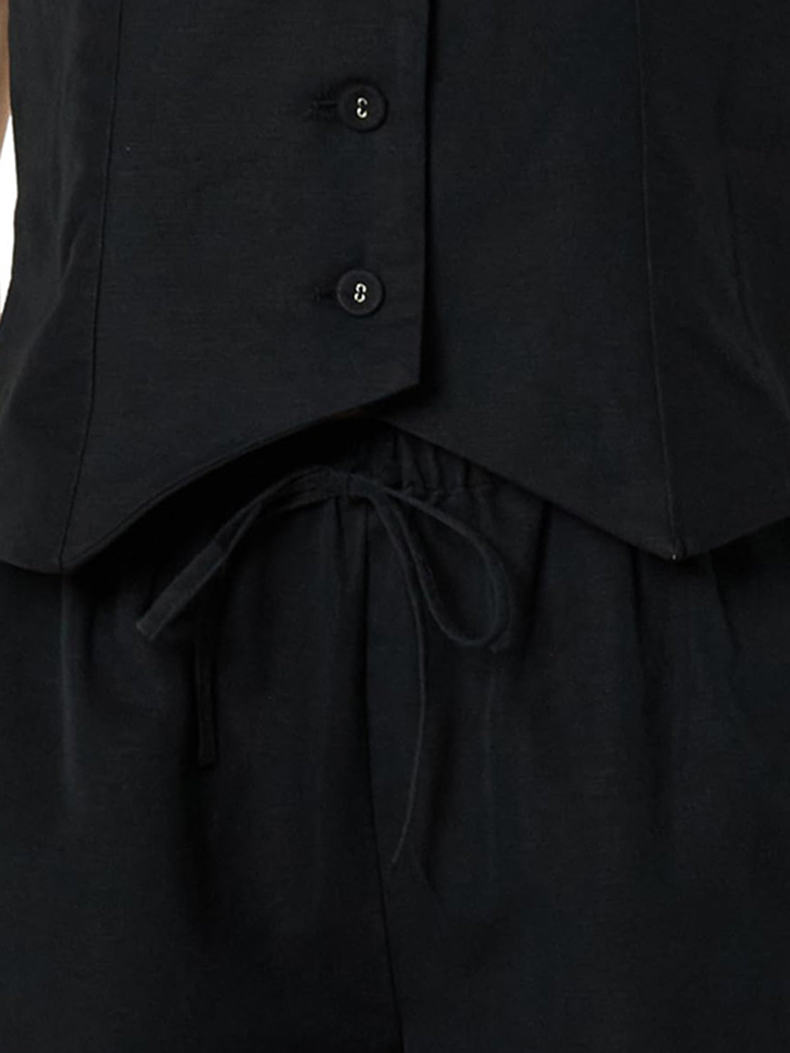 Button Up Cotton Top and Pocketed Shorts Set