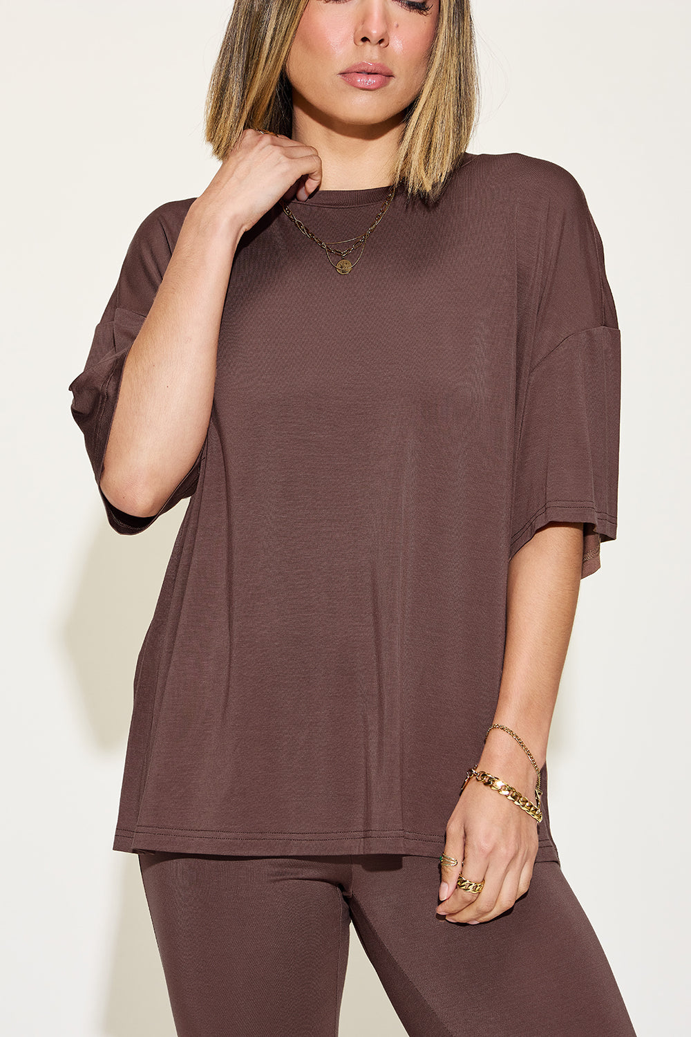 Basic Bamboo Drop Shoulder T-Shirt and Flare Pants Set