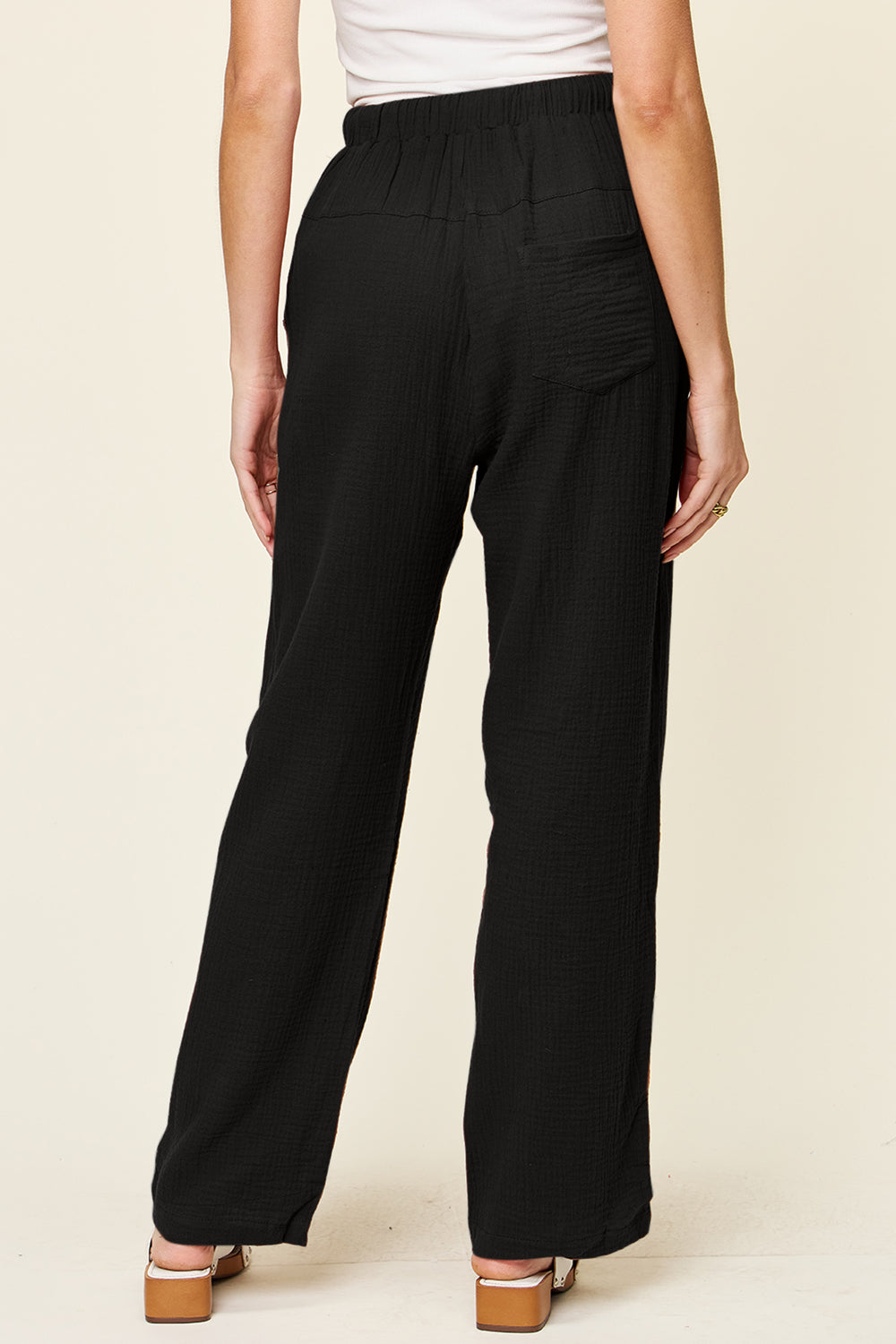 Cotton Texture Drawstring Straight Pants