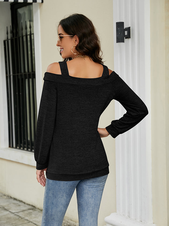 Cotton Cold Shoulder Cutout Square Neck Blouse