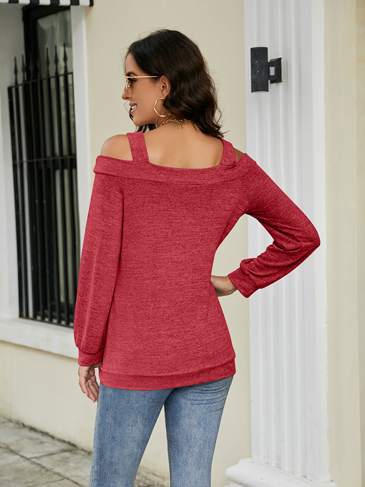 Cotton Cold Shoulder Cutout Square Neck Blouse