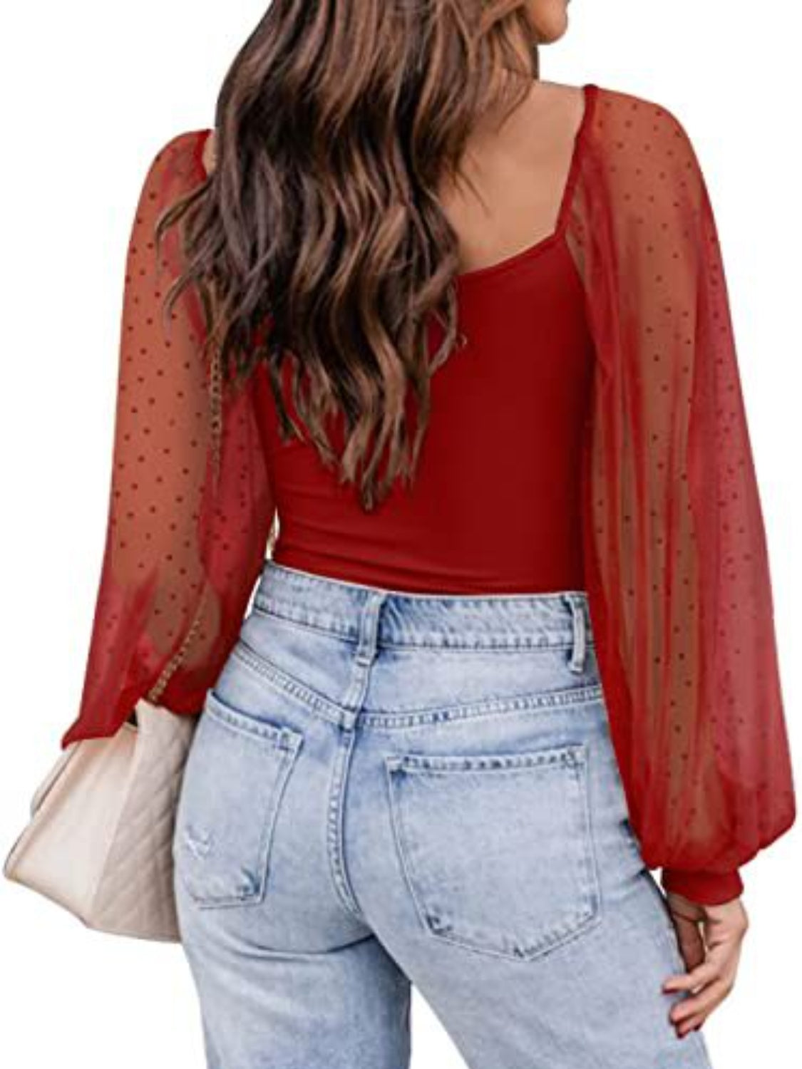 Cotton Square Neck Lantern Sleeve Blouse
