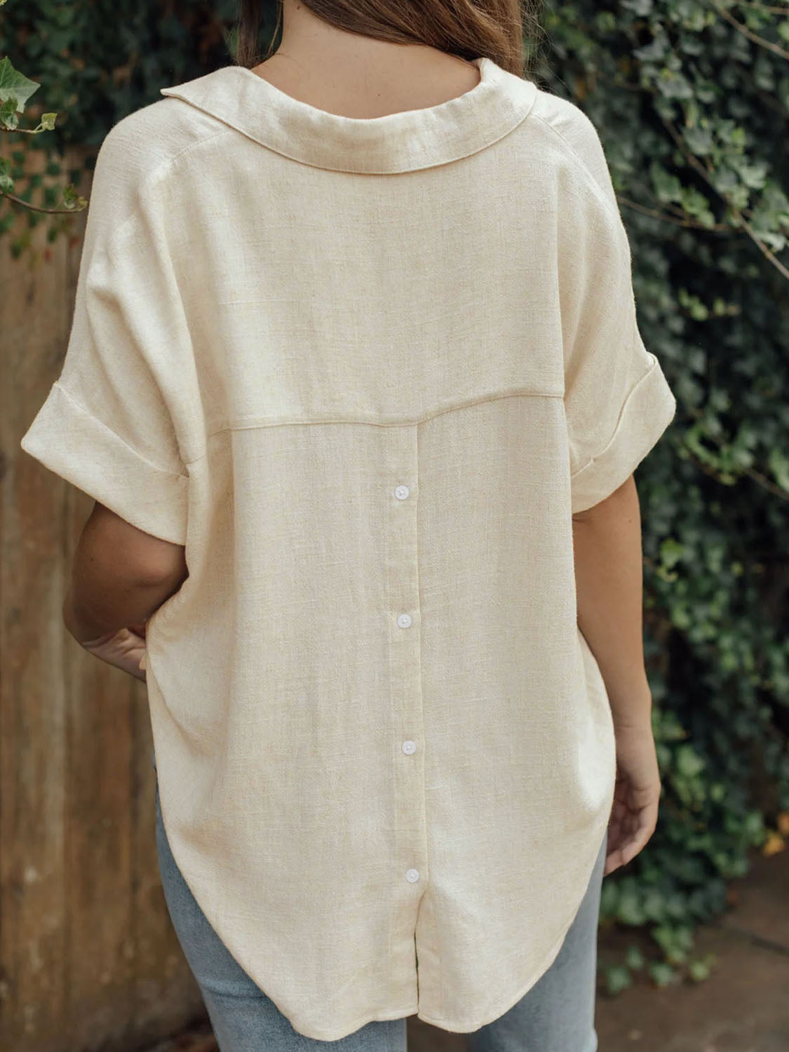 Cotton Perfee Johnny Collar Half Sleeve Blouse
