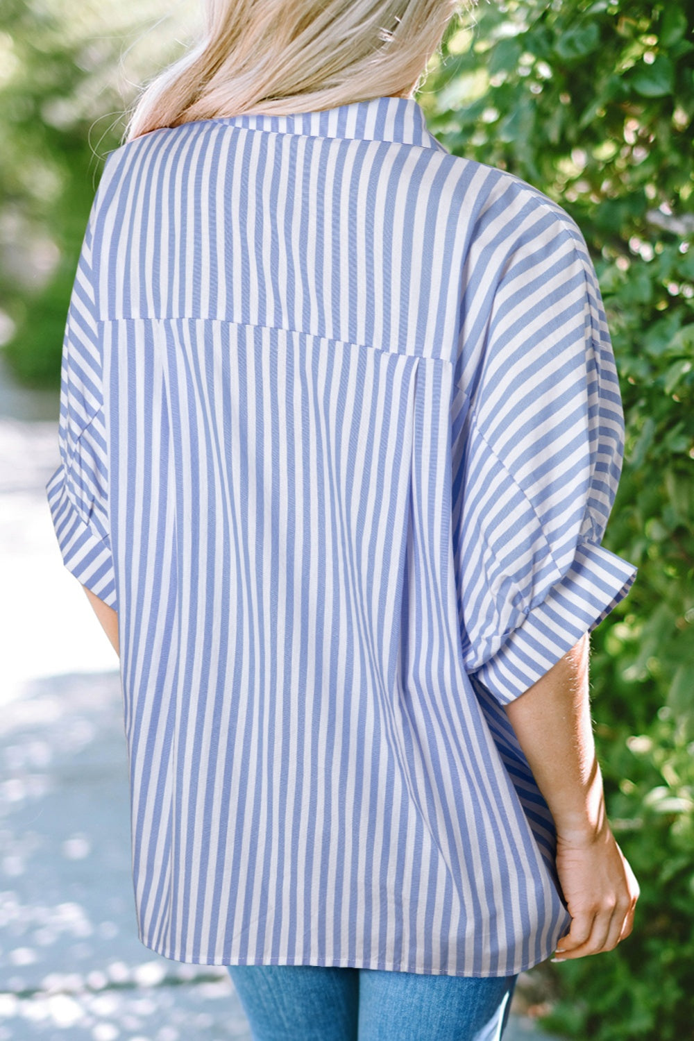 Striped Collared Neck Half Sleeve Cotton Shirt