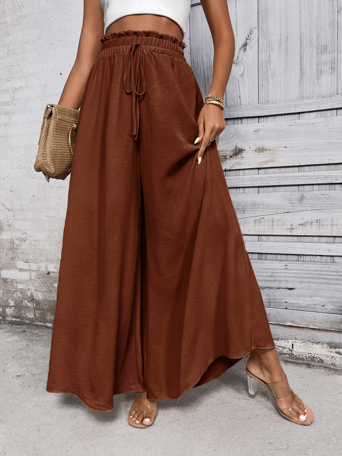 Cotton Tied High Waist Wide Leg Pants