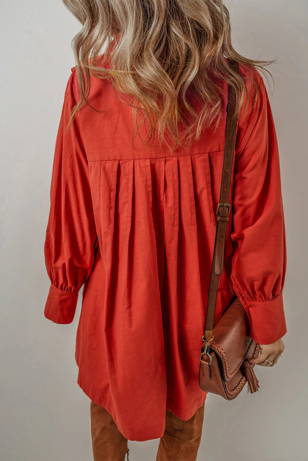 Pocketed Button Down Long Sleeve Shirt Cotton Dress