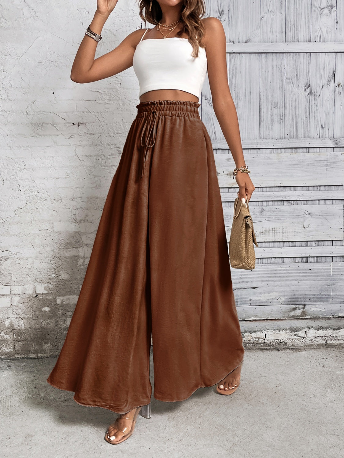 Cotton Tied High Waist Wide Leg Pants