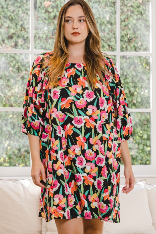 Cotton Floral Puff Sleeve Mini Dress
