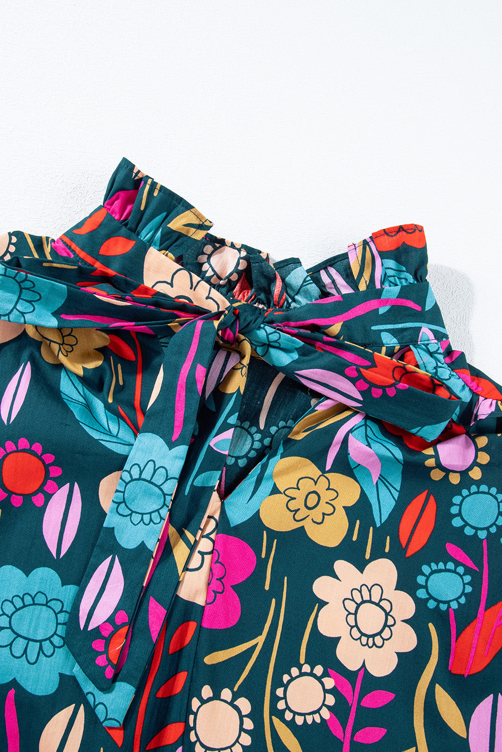 Printed Tie Neck Half Sleeve Cotton Blouse