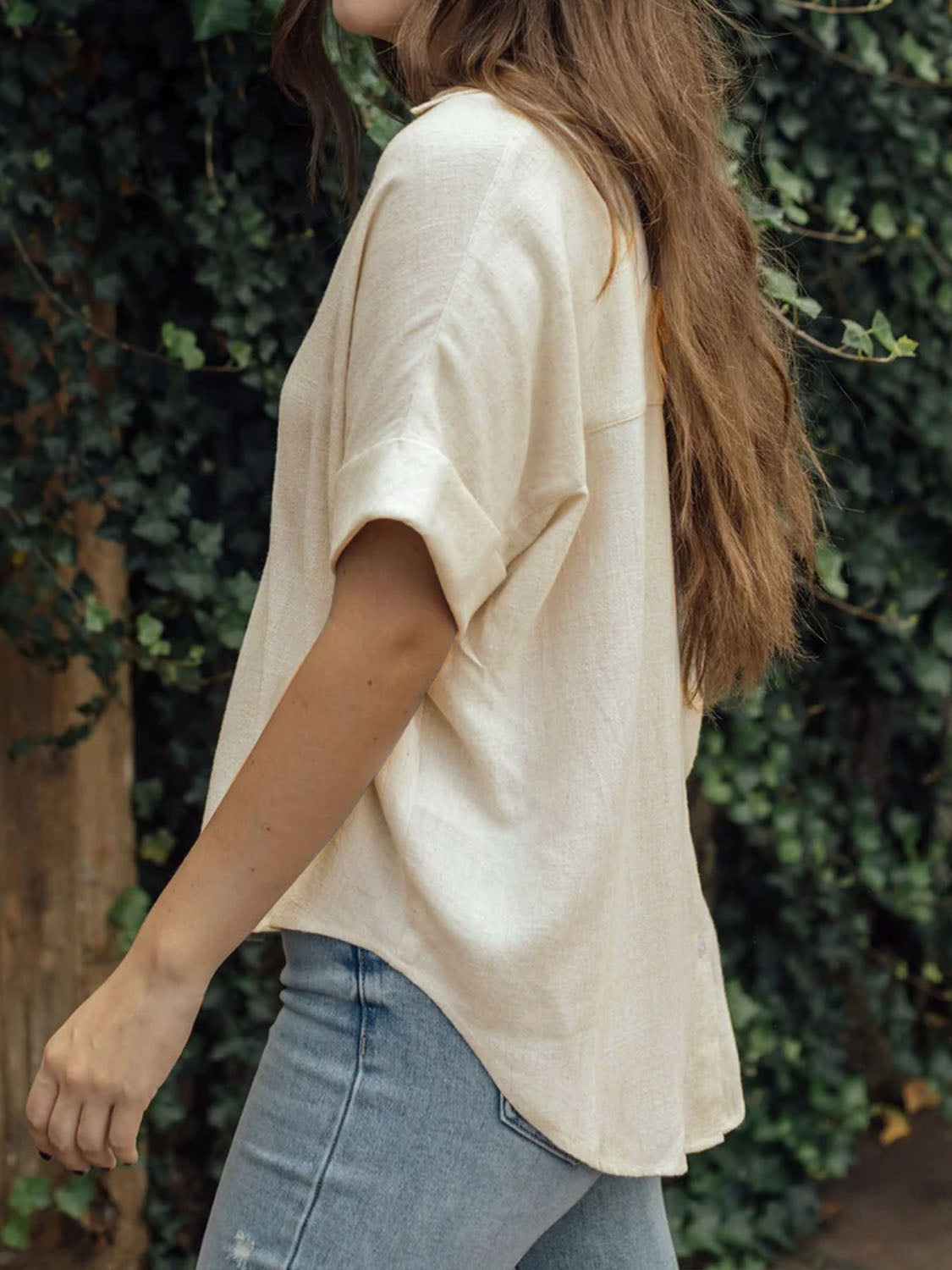 Cotton Perfee Johnny Collar Half Sleeve Blouse
