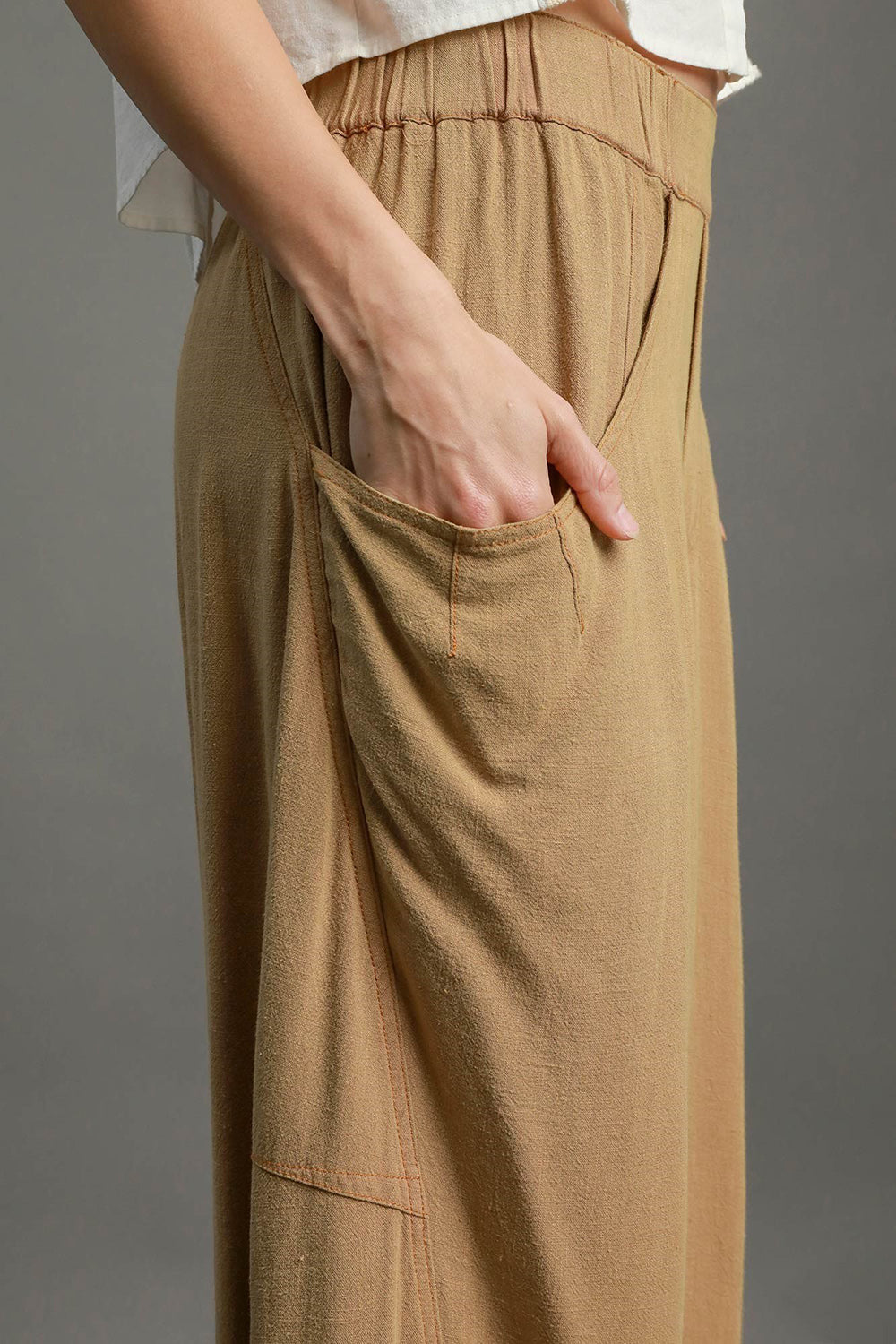Elastic Waist Baggy Fit Cotton and Linen Pants