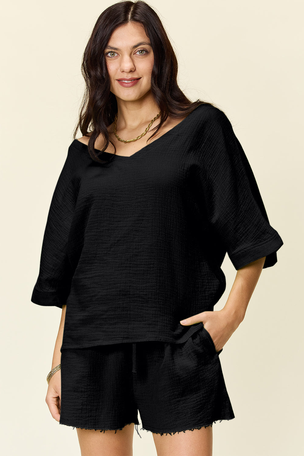Cotton Half Sleeve T-Shirt and Drawstring Shorts Set