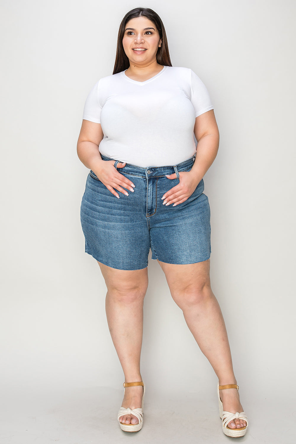 Cotton Full Size High Waist Slim Denim Shorts