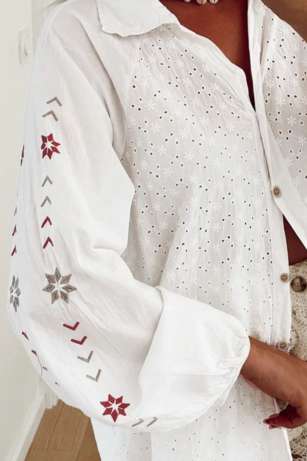 Cotton Collared Neck Long Sleeve Shirt