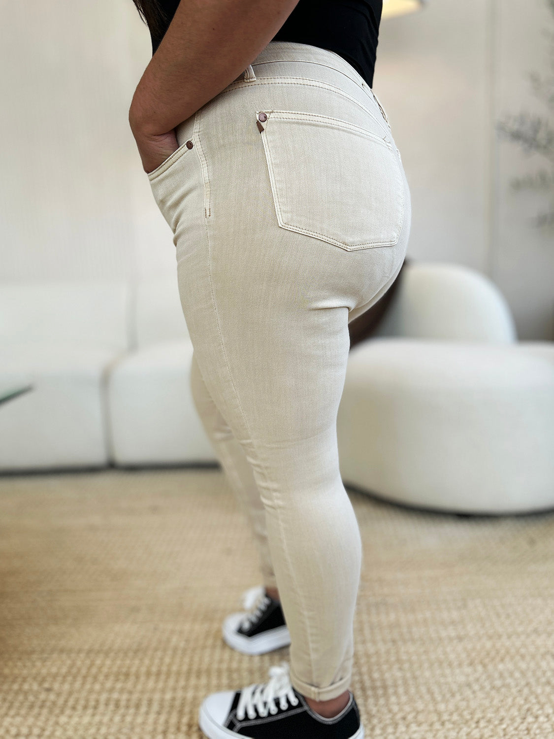 Garment Dyed Tummy Control Skinny Jeans
