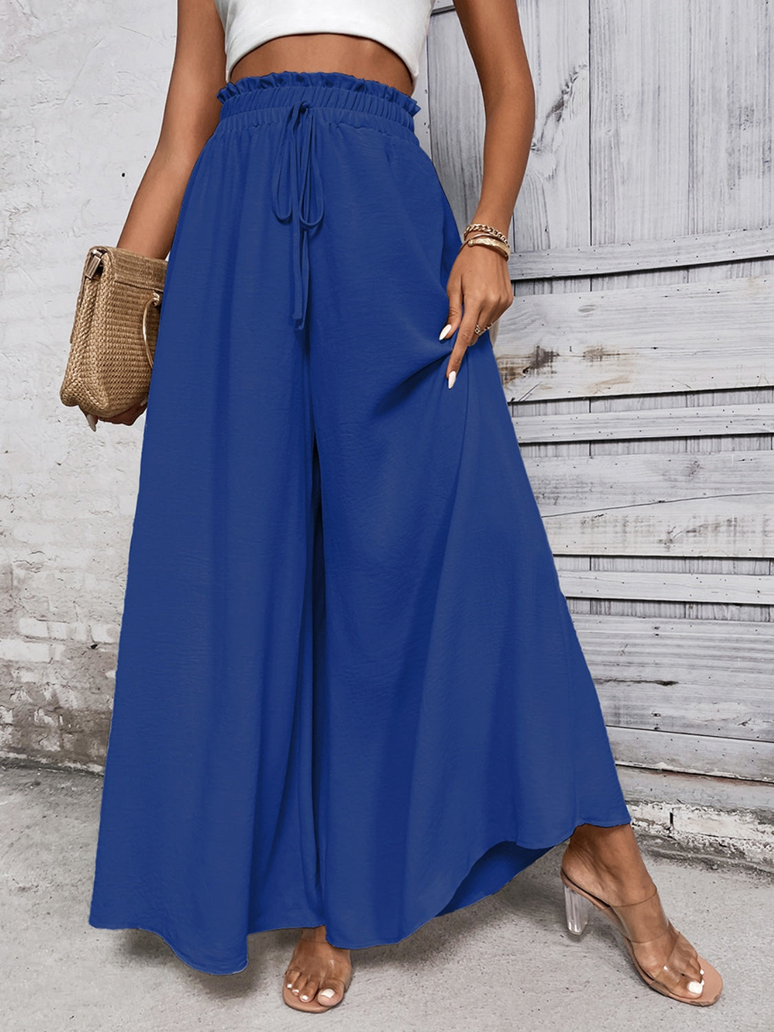 Cotton Tied High Waist Wide Leg Pants