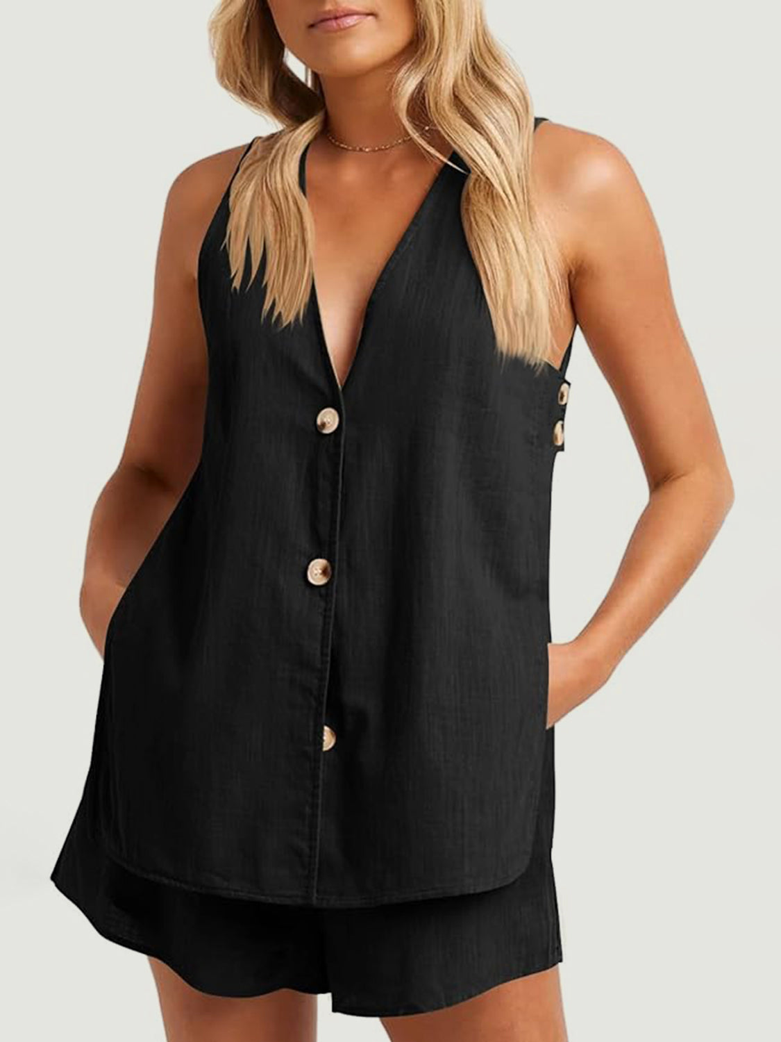 Cotton Button Up Top and Shorts Set