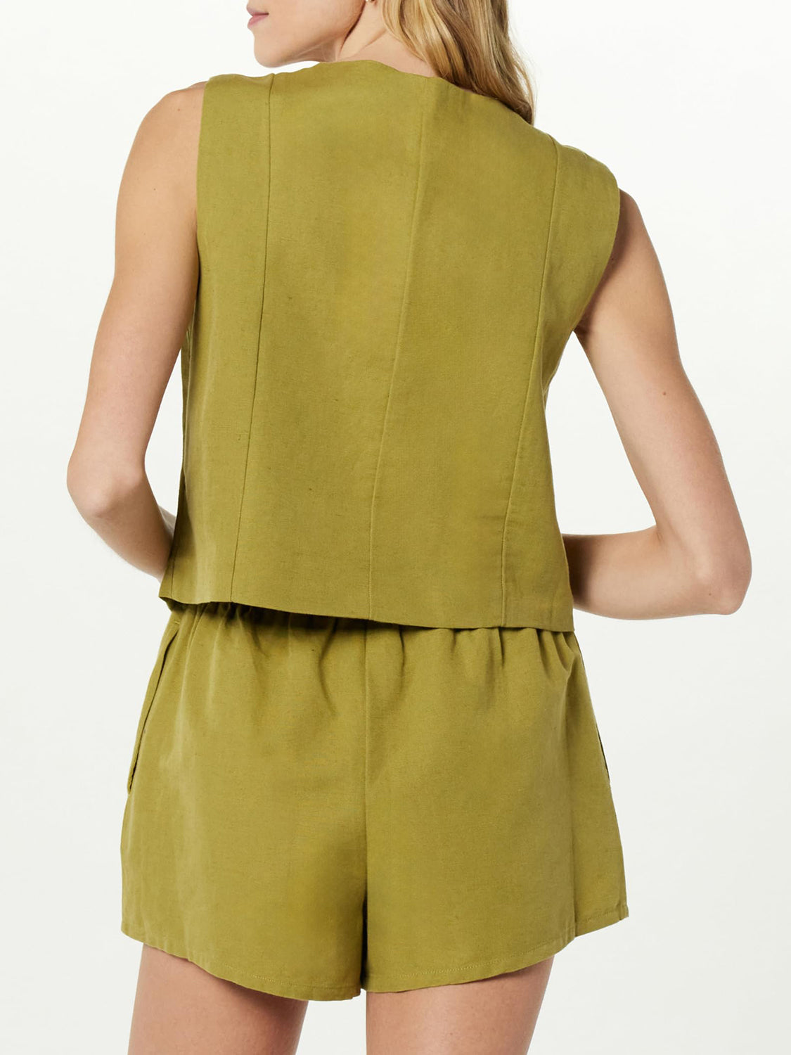 Button Up Cotton Top and Pocketed Shorts Set