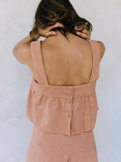 Square Neck Wide Strap Cotton Top and Pants Set