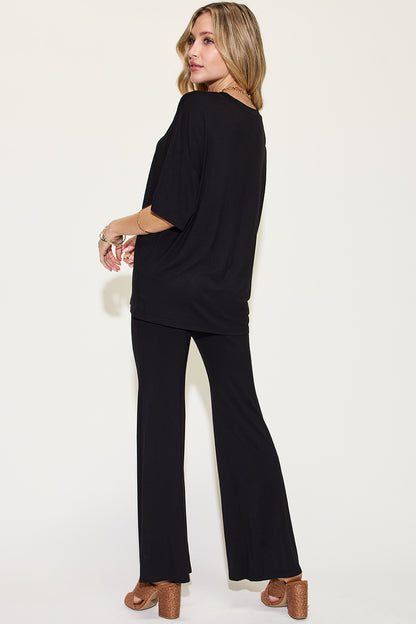 Basic Bamboo Drop Shoulder T-Shirt and Flare Pants Set
