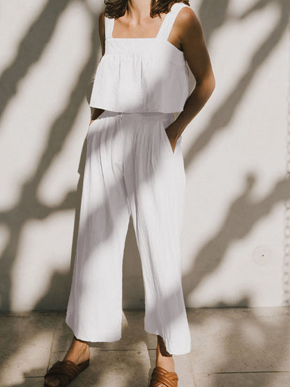 Square Neck Wide Strap Cotton Top and Pants Set