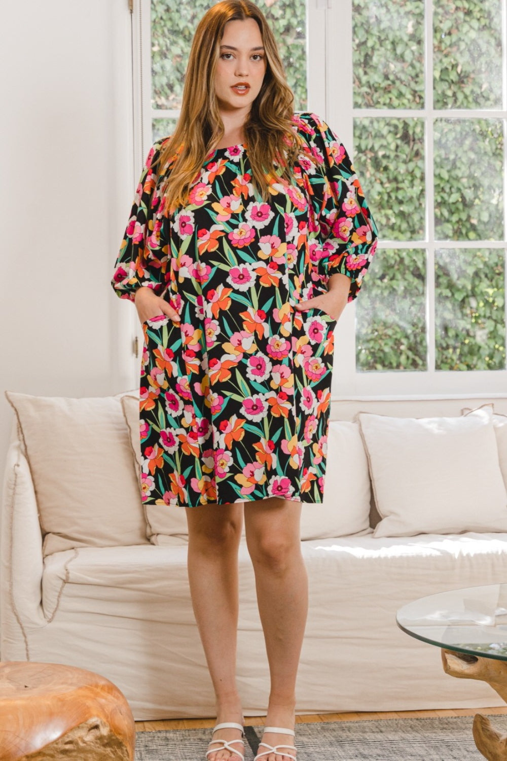 Cotton Floral Puff Sleeve Mini Dress
