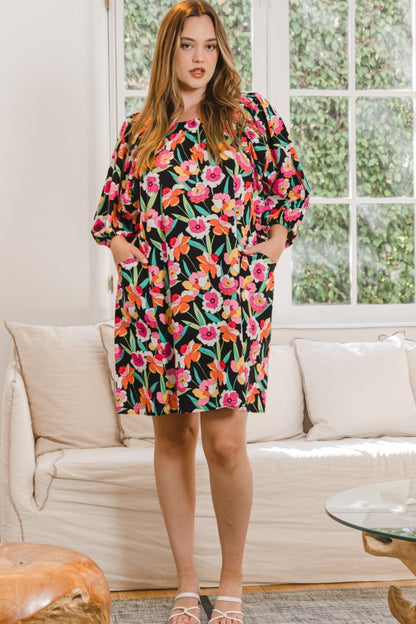 Cotton Floral Puff Sleeve Mini Dress