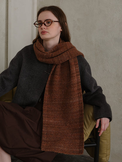 Striped Detail Knit Fur Scarf