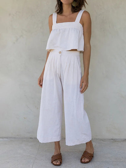 Square Neck Wide Strap Cotton Top and Pants Set