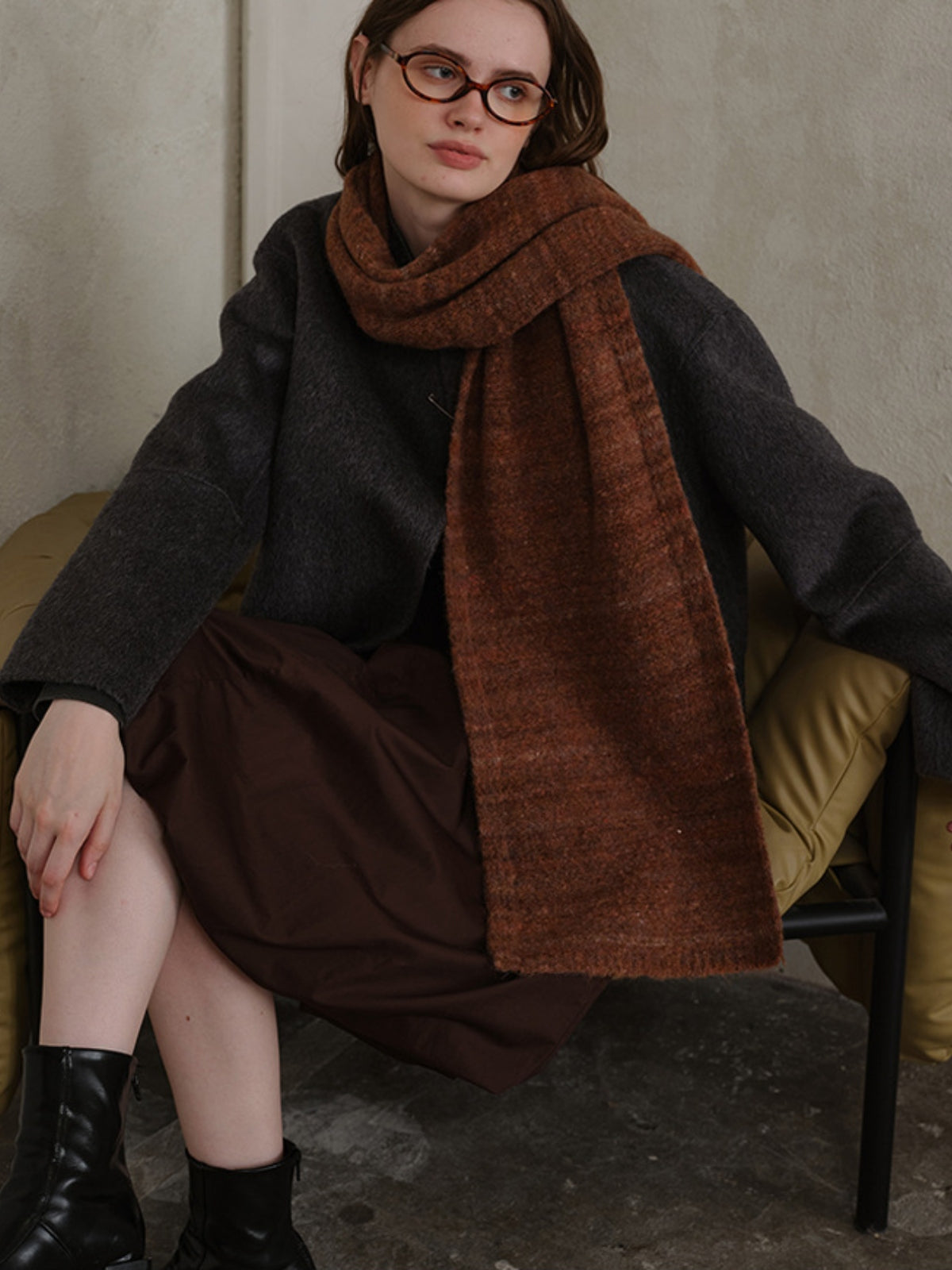 Striped Detail Knit Fur Scarf
