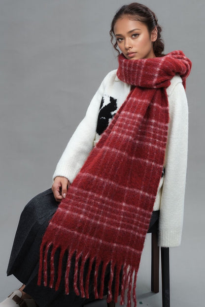 Fringe Plaid Thermal Fur Scarf