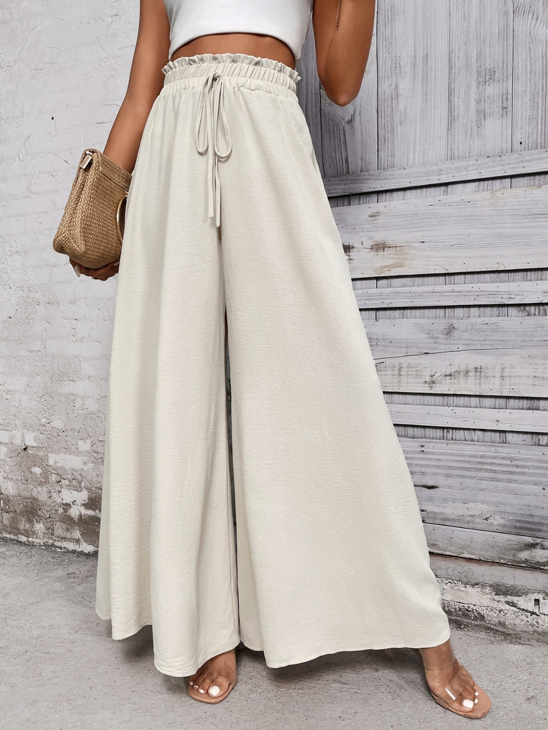 Cotton Tied High Waist Wide Leg Pants