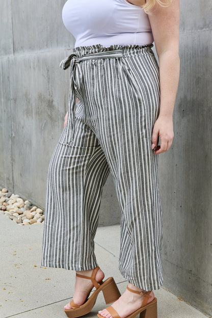 Linen Full Size Waist Striped Culotte Pants