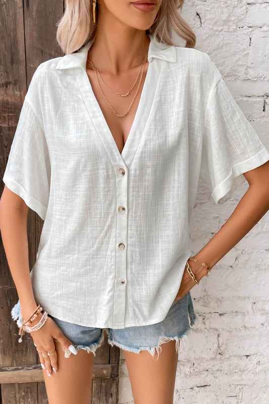 Linen Front Button Collared Blouse