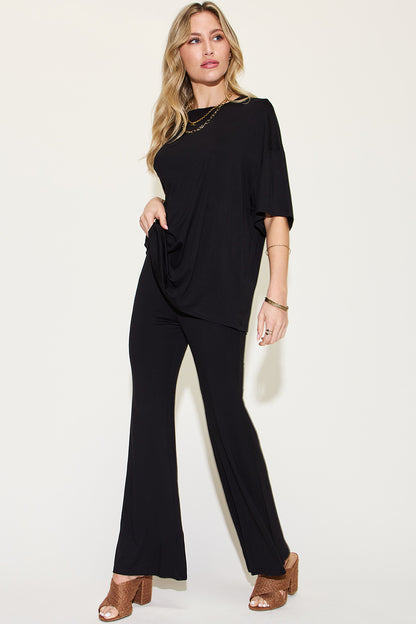 Basic Bamboo Drop Shoulder T-Shirt and Flare Pants Set